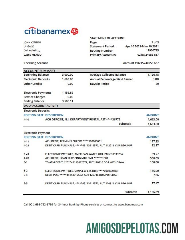 Mexico Citibanamex Excel modelo